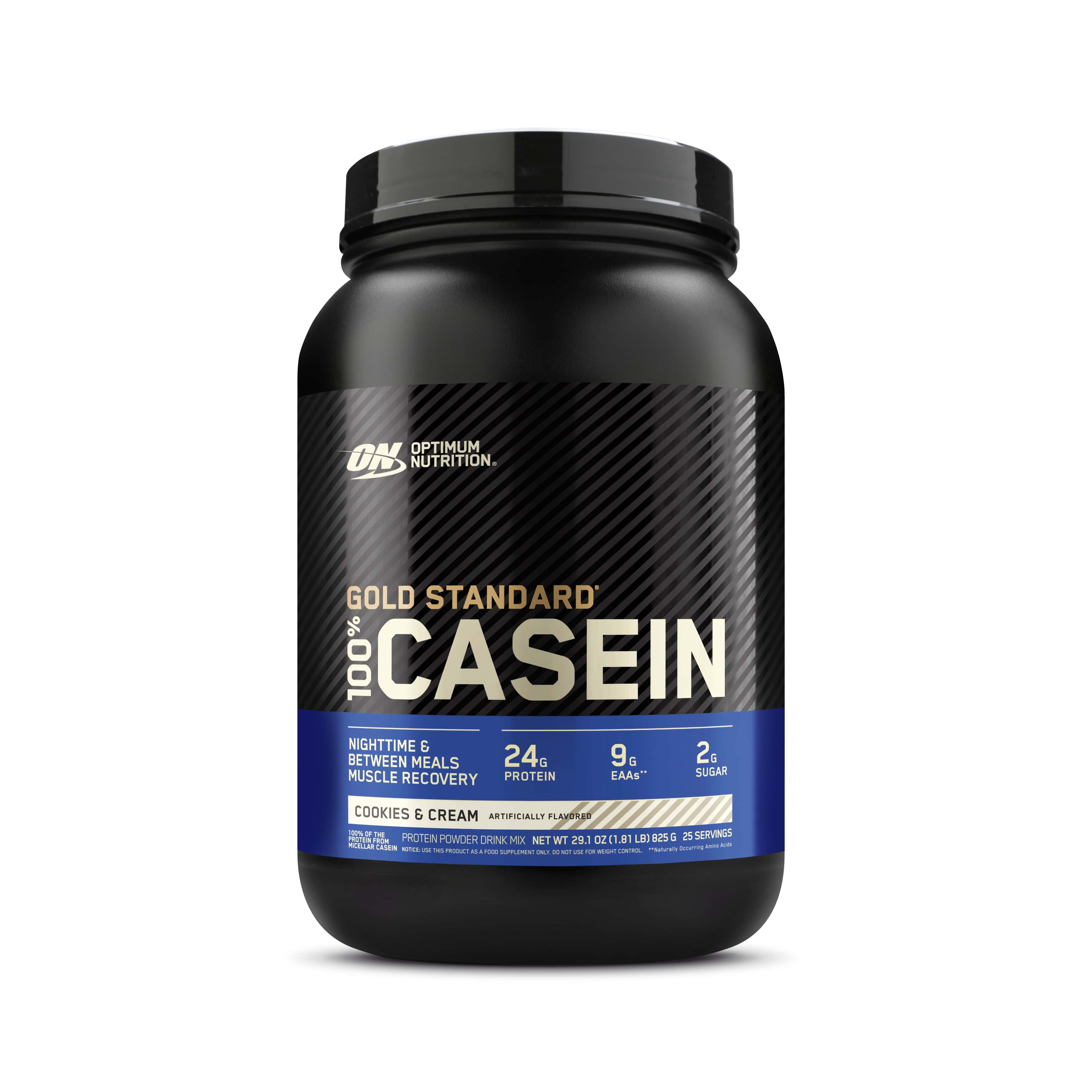 Optimum Nutrition Gold Standard 100% Casein protein powder, 2.73 kg, Cookies & Cream flavor, for muscle recovery