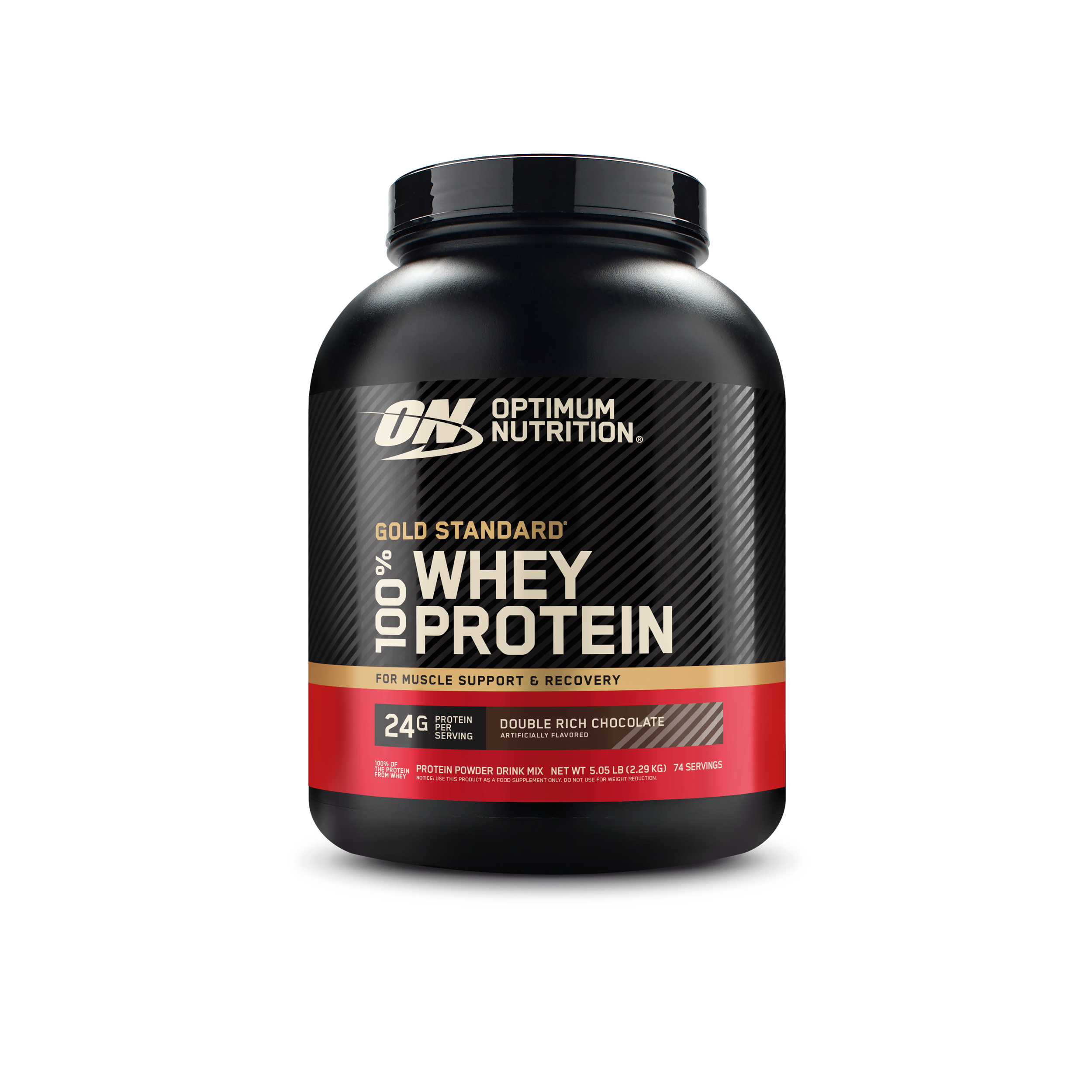 Optimum Nutrition Gold Standard 100% Whey Protein, 5 lb container, Double Rich Chocolate, for muscle support and recovery