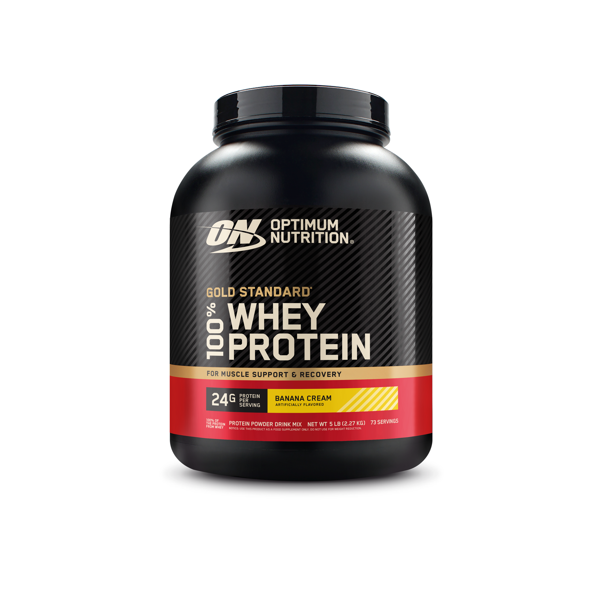 Optimum Nutrition Gold Standard 100% Whey Protein, 5 lb container, Banana Cream flavor, for muscle support and recovery