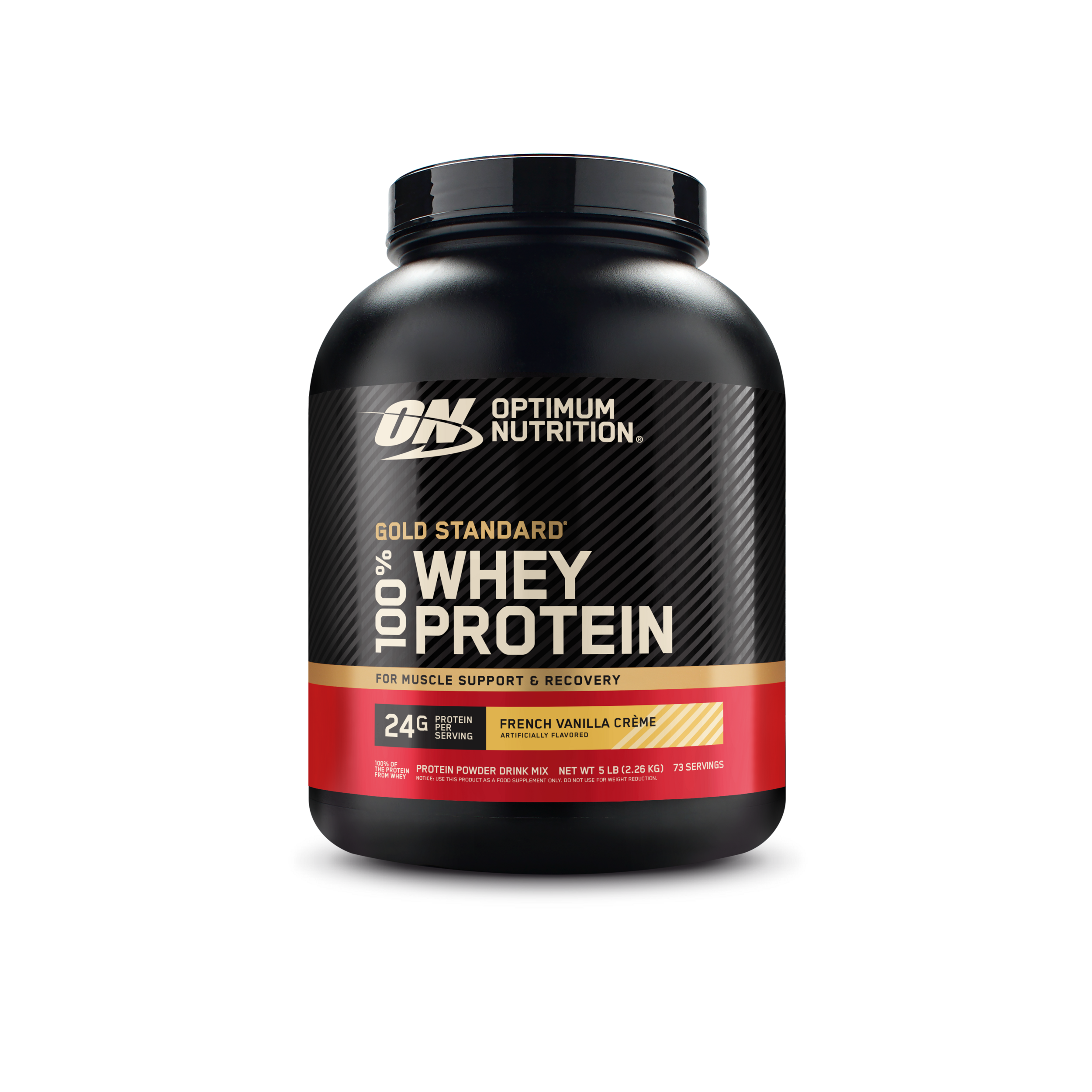 Optimum Nutrition Gold Standard 100% Whey Protein, 5lb container, French Vanilla Creme flavor, for muscle support and recovery