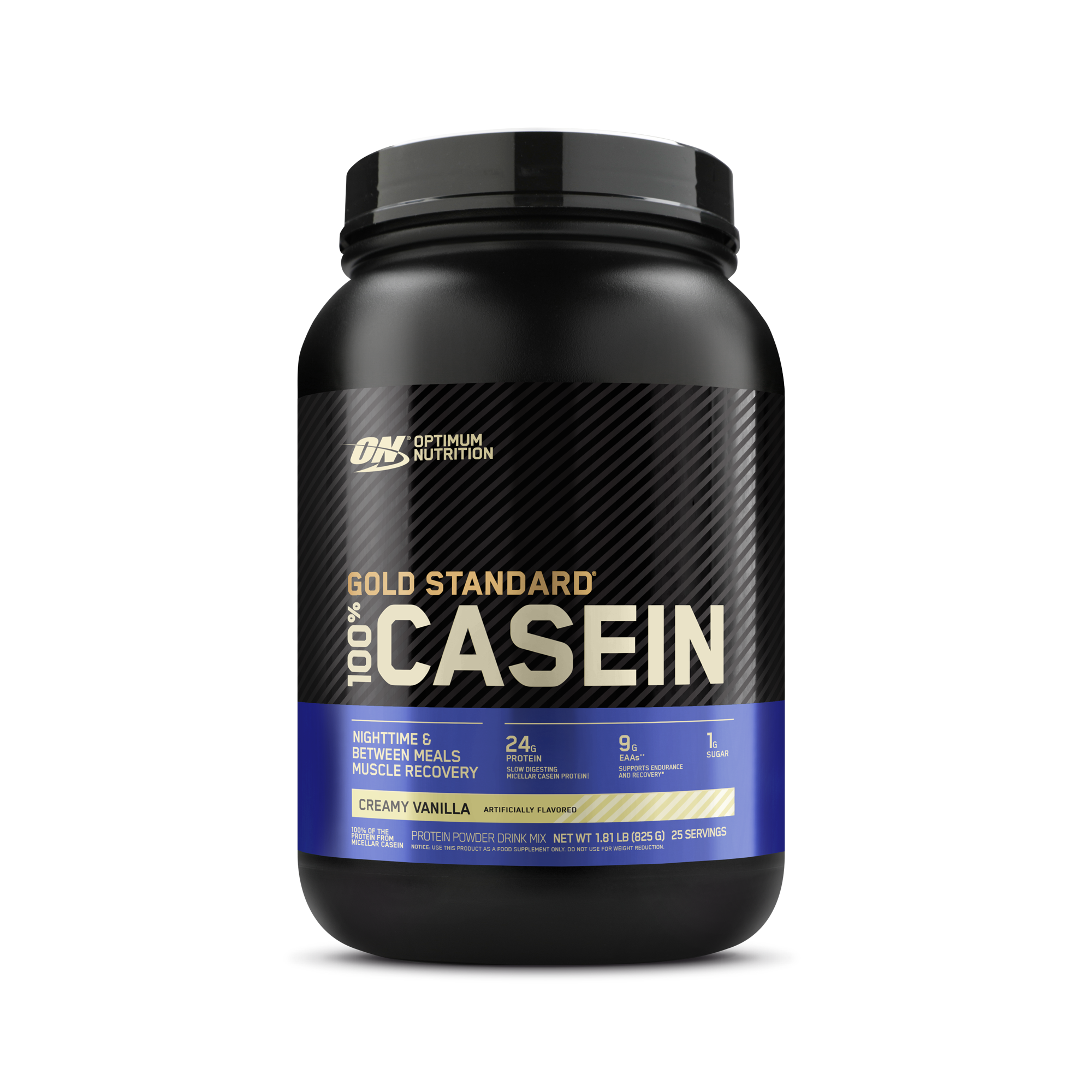 Gold Standard 100% Casein Protein Powder, 24g of premium micellar casein protein, Creamy Vanilla flavor, size 2 lb, for muscle support and recovery