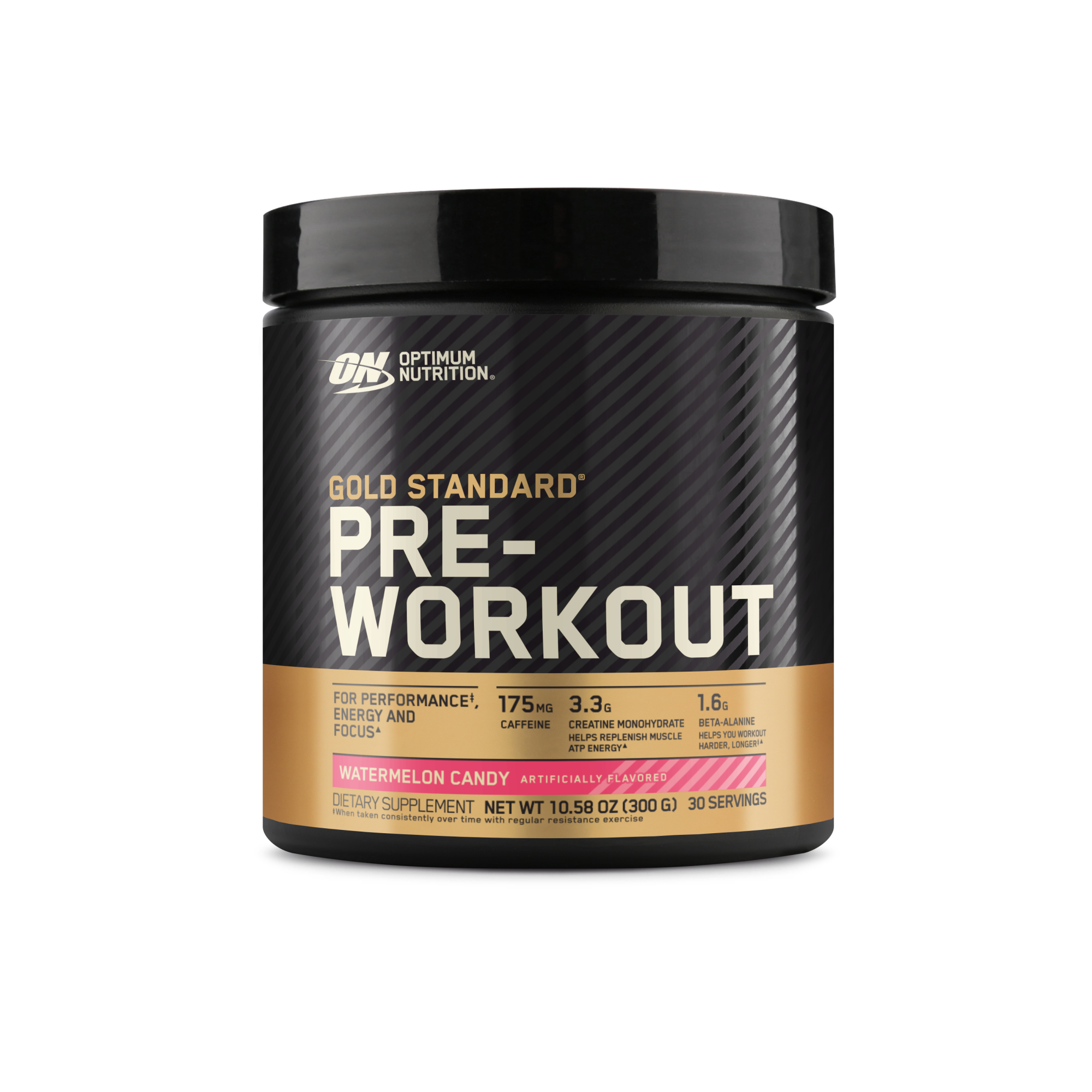 Optimum Nutrition Gold Standard Pre-Workout supplement, 300g container, Green Apple flavor, 30 servings