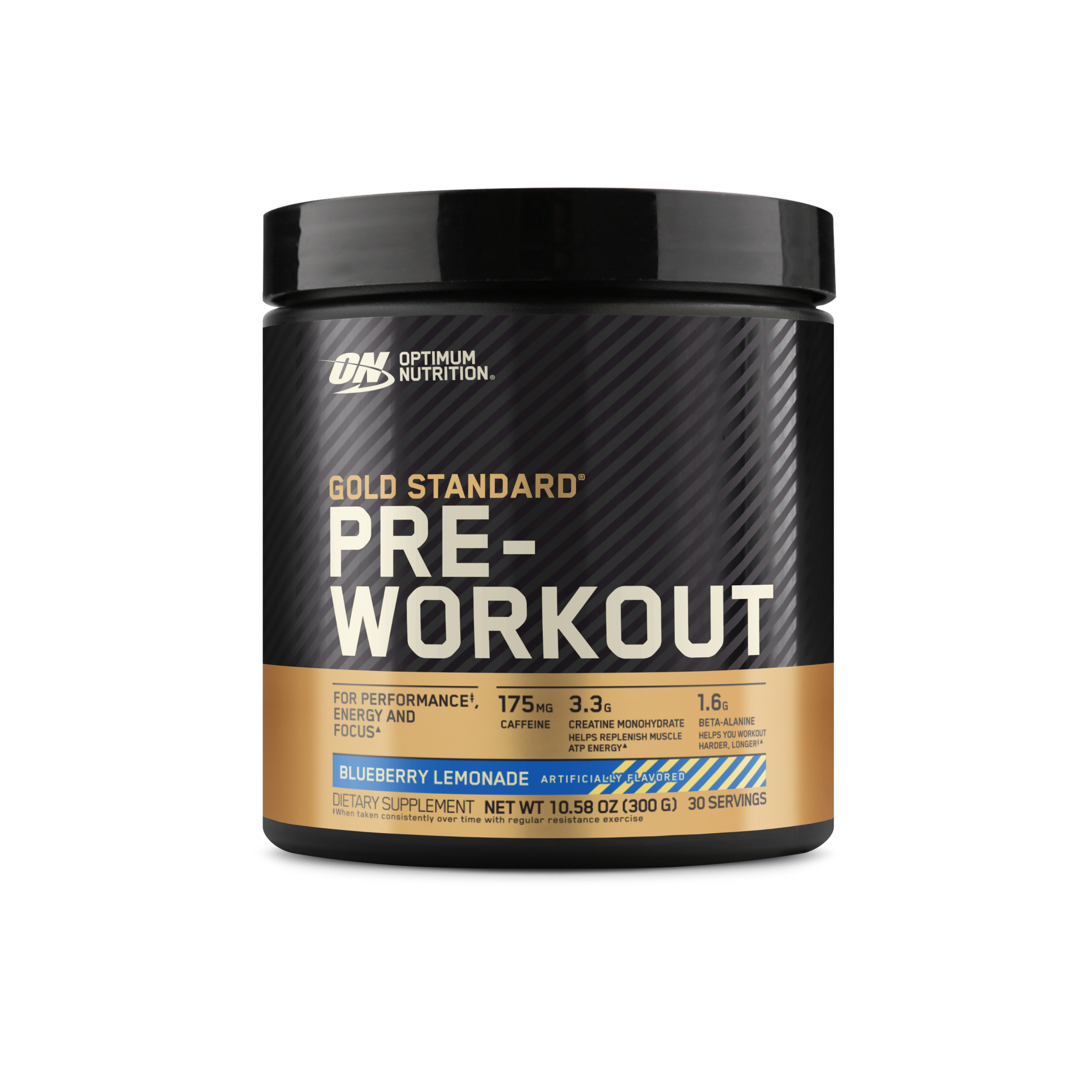 Optimum Nutrition Gold Standard Pre-Workout supplement, 300g container, fruit punch flavor, 30 servings